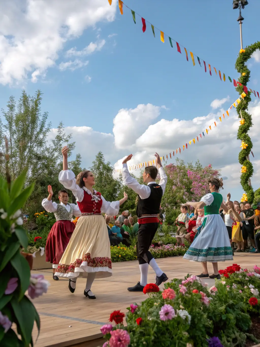 A photograph of participants engaged in a traditional Corrèze dance performance during the 'Festival des Cultures du Monde', celebrating cultural diversity and heritage.